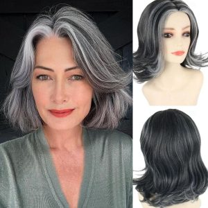 Halloween & Carnival Costumes |   Silver Wig Gray Bob Wigs for Women Shor Layered Wig Synthetic Hair Wig Short Pixie Cut Grey Highlight Layered Wavy Wig Mid-length Costume Old Lady Wig 14Inch Silver grey Cosplay & Costumes Halloween & Carnival Costumes