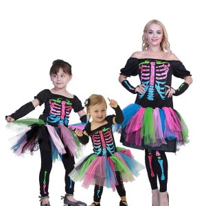 Halloween & Carnival Costumes |   Skeleton / Skull Group & Family Halloween Costumes Women’s Girls’ Movie Cosplay Cosplay Costumes Black Dress Halloween Carnival Masquerade Polyester Black Cosplay & Costumes Black