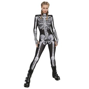 Halloween & Carnival Costumes |   Skeleton / Skull One Piece Cosplay Costume Skin Suit Bodysuit Halloween Women’s for Halloween Carnival Masquerade Performance Party Adults’ Gray Cosplay & Costumes Gray