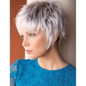 Halloween & Carnival Costumes |   Sliver Grey Bob Short Wigs for White Women Straight Pixie Bob Wig with Bangs Chin Length Blonde Highlight Natural Looking Wig Synthetic Daily Party Wig Silver Cosplay & Costumes Halloween & Carnival Costumes