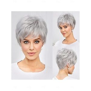 Halloween & Carnival Costumes |   Synthetic Wig Natural Straight Neat Bang Wig 8 inch Grey Synthetic Hair Women’s Dark Gray Grey Cosplay & Costumes Grey