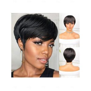 Halloween & Carnival Costumes |   Synthetic Wig Natural Straight Short Bob Wig 10 inch Black Synthetic Hair Women’s Natural Black Black Cosplay & Costumes Black