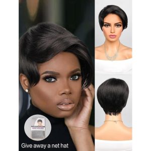 Halloween & Carnival Costumes |   Synthetic Wig Straight Side Part Wig 10 inch Black Synthetic Hair Women’s Black Black Cosplay & Costumes Black