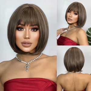 Halloween & Carnival Costumes |   Synthetic Wig Uniforms Career Costumes Princess Straight kinky Straight Middle Part Layered Haircut Machine Made Wig 10 inch Brown / White Synthetic Hair Women’s Cosplay Party Fashion Multi-color Brown | White Cosplay & Costumes Brown / White