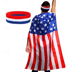 Halloween & Carnival Costumes |   USA Flag 4th of July Costume American Flag USA Flag Unisex Performance Party Red Cosplay & Costumes Halloween & Carnival Costumes