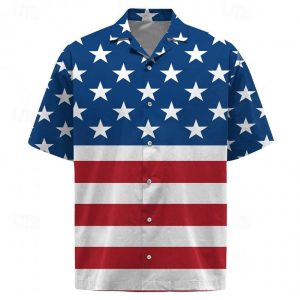 Halloween & Carnival Costumes |   USA Flag Funny Blouse / Shirt Hawaiian Shirts American Flag USA Flag Men’s for Carnival Independence Day / the Fourth of July July 4 Party Vacation Beach Adults’ Blue&Red 1 Cosplay & Costumes Blue&Red 1