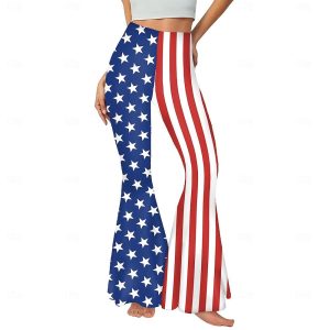 Halloween & Carnival Costumes |   USA Flag Retro Vintage 1970s Leggings Bell Bottom Pants USA Flag Women’s for Carnival Independence Day / the Fourth of July July 4 Party Dailywear Casual Adults’ Blue 1 Cosplay & Costumes Blue 1