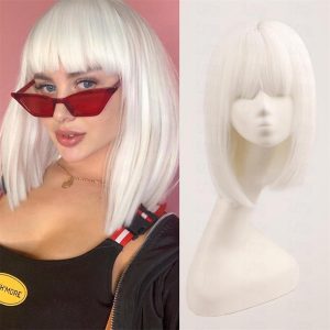 Halloween & Carnival Costumes |   White Bob Wigs for Women short white wig with bangs Straight Bob Wigs Synthetic Cosplay Daily Party Wig A8 Cosplay & Costumes A8