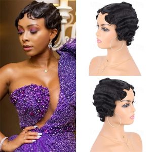 Halloween & Carnival Costumes |   Wig Finger Wave Wig Short Syntheyic Hair Curly Wigs for Black Women Lady Nuna Wig 1920s Cosplay Costume Halloween Party Daily Use A1 Cosplay & Costumes A1