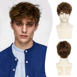 Halloween & Carnival Costumes |   Wig, Short Brown Wig for Men Layered Natural Fluffy Synthetic Hair Wig Heat Resistant Halloween Cosplay Wig Brown Cosplay & Costumes Brown