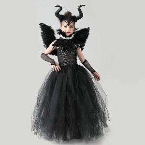 Halloween & Carnival Costumes |   Witch Maleficent Cosplay Halloween Dress Cosplay Costume Tutu Halloween Girls’ for Halloween Carnival Masquerade Performance Party Halloween Kid’s Black Cosplay & Costumes Black