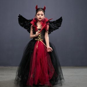 Halloween & Carnival Costumes |   Witch Maleficent Devil Cosplay Halloween Dress Cosplay Costume Tutu Halloween Girls’ for Halloween Carnival Masquerade Performance Party Halloween Kid’s Black Cosplay & Costumes Black