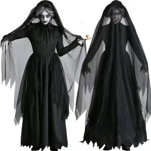 Halloween & Carnival Costumes |   Zombie Ghost Bride Halloween Dress Cosplay Costume Solid Colored Women’s for Halloween Carnival Masquerade Party / Evening Adults’ Black Cosplay & Costumes Black