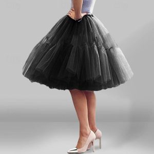 Historical & Vintage Costumes |   1950s Princess Rockabilly Petticoat Hoop Skirt Tutu Under Skirt Tulle Skirt Knee Length Women’s Party Evening Cocktail Party Prom Adults’ Skirt Black Cosplay & Costumes Black