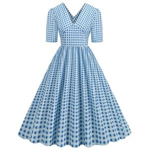 Historical & Vintage Costumes |   50s A-Line Dress Retro Vintage 1950s Cocktail Dress Dailywear Dress Party Costume Flare Dress Women’s Costume Vintage Cosplay Party / Evening Dress Blue Cosplay & Costumes Blue