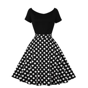 Historical & Vintage Costumes |   50s A-Line Dress Retro Vintage 1950s Swing Dress Flare Dress Women’s Costume Vintage Cosplay Casual Daily Dress Black Cosplay & Costumes Black