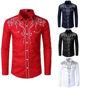 Historical & Vintage Costumes |   Classical Retro Vintage Blouse / Shirt West Cowboy Men’s Print Carnival Party / Evening Casual Daily Shirt Red & White Cosplay & Costumes Historical & Vintage Costumes