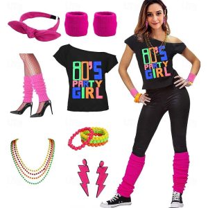 Historical & Vintage Costumes |   Disco 1980s Outfits Accessories 80’s Party Girl Women’s Masquerade Party / Evening Costume Fuchsia Cosplay & Costumes Fuchsia