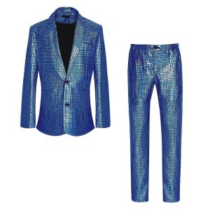 Historical & Vintage Costumes |   Disco 1980s Pants Outfits Suits & Blazers Lapel Collar Blazer Disco Men’s Sequins Masquerade Performance Party Club Coat Blue Cosplay & Costumes Blue