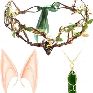 Historical & Vintage Costumes |   Floral Medieval Renaissance Headpiece Necklace Ears Headband Fairy Elven Women’s Halloween Party / Evening More Accessories Green Cosplay & Costumes Green