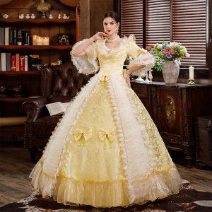 Historical & Vintage Costumes |   Gothic Victorian Vintage Inspired Medieval Dress Party Costume Prom Dress Princess Shakespeare Bridal Women’s Solid Color Ball Gown Halloween Wedding Party Evening Party Dress Golden Cosplay & Costumes Golden