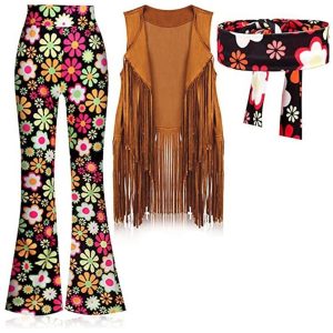 Historical & Vintage Costumes |   Hippie Retro Vintage 1960s Hippie 1970s Pants Headband Suede Vest Women’s Costume Headbands Vintage Cosplay Carnival Masquerade Party & Evening Vest Halloween Black flower Cosplay & Costumes Black flower