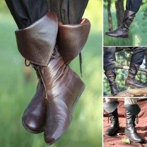 Historical & Vintage Costumes |   Medieval Renaissance Shoes Flat Jazz Boots Pirate Viking Crusader Men’s Unisex Masquerade Party / Evening Shoes Brown Cosplay & Costumes Brown