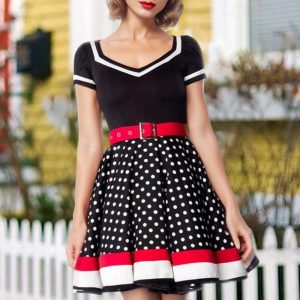 Historical & Vintage Costumes |   Plus Size Polka Dots Dresses Retro Vintage 1950s Cocktail Dress Vintage Dress Fall Spring & Summer Christmas Dress Flare Dress Women’s Adults’ Costume Vintage Cosplay Half Sleeve Knee Black Cosplay & Costumes Black