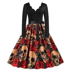 Historical & Vintage Costumes |   Retro Vintage 1950s Punk & Gothic Swing Dress Flare Dress Skeleton / Skull Women’s Skull Halloween Halloween Party / Evening Dress Yellow Cosplay & Costumes Historical & Vintage Costumes