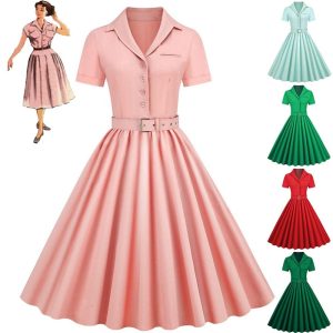 Historical & Vintage Costumes |   Retro Vintage 1950s Vintage Dress Cocktail Dress Swing Dress Flare Dress Women’s Masquerade Party / Evening Dress Pink Cosplay & Costumes Historical & Vintage Costumes