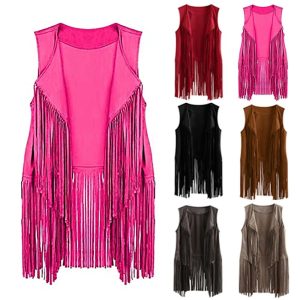 Historical & Vintage Costumes |   Retro Vintage 1960s 1970s Disco Suede Vest Hippie Disco Women’s Girls’ Tassel Fringe Christmas Performance Party / Evening Masquerade Vest Beige Cosplay & Costumes Beige