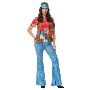 Historical & Vintage Costumes |   Retro Vintage 1960s Hippie 1970s Pants Headband 70s Outfits Hippie Women’s Halloween Carnival Party / Evening Masquerade Top 1772 (headscarf + top + trousers) Cosplay & Costumes 1772 (headscarf + top + trousers)