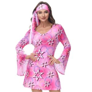 Historical & Vintage Costumes |   Retro Vintage 1970s Disco Dress Headwear Headwraps Short / Mini Hippie Women’s Masquerade Casual Daily Pride Parade Pride Month Dress Pink Cosplay & Costumes Historical & Vintage Costumes