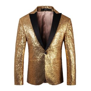 Historical & Vintage Costumes |   Retro Vintage 1980s Suits & Blazers Disco Men’s Embroidered Performance Prom Coat Gold Cosplay & Costumes Gold