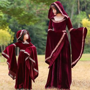 Historical & Vintage Costumes |   Retro Vintage Medieval Renaissance 17th Century Dress Viking Outlander Witches Elven Women’s Girls’ Halloween Party / Evening Kid’s Dress Red & White Cosplay & Costumes Historical & Vintage Costumes