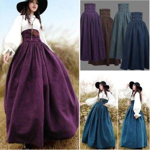 Historical & Vintage Costumes |   Retro Vintage Medieval Renaissance 17th Century Skirt Viking Elven Women’s Halloween LARP Ren Faire Skirt Navy Blue Cosplay & Costumes Historical & Vintage Costumes