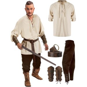 Historical & Vintage Costumes |   Retro Vintage Medieval Renaissance Pants Outfits Waist Belt Shirt Arm Guards Pirate Viking Ranger Men’s Halloween Carnival Performance Masquerade Shirt Brown Cosplay & Costumes Brown