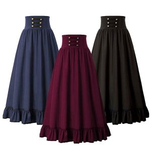 Historical & Vintage Costumes |   Retro Vintage Punk & Gothic Medieval Renaissance Steampunk Maxi Skirt Women’s Costume Vintage Cosplay Casual Daily Ankle Length A-Line Skirt Black Cosplay & Costumes Black