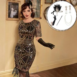 Historical & Vintage Costumes |   Retro Vintage Roaring 20s 1920s Flapper Dress Dress Outfits Christmas Party Dress The Great Gatsby Women’s Sequins Tassel Fringe Carnival Party / Evening Prom 1 x Cigarette Case Golden Cosplay & Costumes Golden