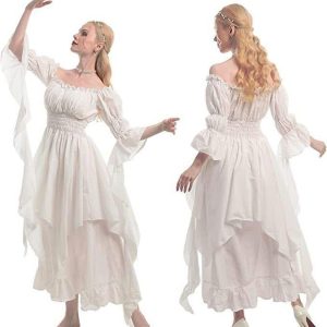 Historical & Vintage Costumes |   Retro Vintage Rococo Punk & Gothic Victorian Medieval Dress Viking Elven Women’s Halloween Casual Daily LARP Dress White Cosplay & Costumes Historical & Vintage Costumes