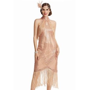 Historical & Vintage Costumes |   Roaring 20s 1920s Flapper Dress Dress Cocktail Dress Prom Dress Christmas Party Dress The Great Gatsby Charleston Women’s Sequins Tassel Fringe New Year Wedding Wedding Guest Party / Evening Dress Pink Cosplay & Costumes Historical & Vintage Costumes