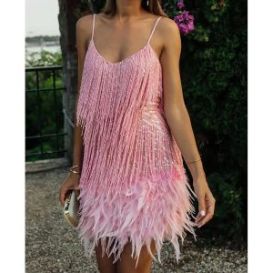 Historical & Vintage Costumes |   Roaring 20s 1920s Flapper Dress Dress The Great Gatsby Women’s Tassel Fringe Feather Tassel Feathers Masquerade Wedding Wedding Guest Party / Evening Dress Pink Cosplay & Costumes Historical & Vintage Costumes