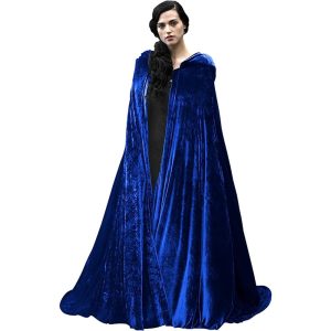 Historical & Vintage Costumes |   Unisex Black Velvet Adult Cape Full Length Hooded Robe Halloween Cloak Halloween Carnival Witch Cape Blue Cosplay & Costumes Blue