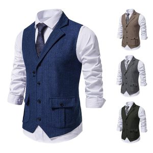 Historical & Vintage Costumes |   Vintage 1920s Vest Waistcoat The Great Gatsby Gentleman Groomsmen Men’s Slim Fit Masquerade Wedding Wedding Guest Event / Party Vest Navy Blue Cosplay & Costumes Historical & Vintage Costumes