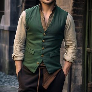 Historical & Vintage Costumes |   Vintage 1920s Vest Waistcoat The Great Gatsby Gentleman Groomsmen Men’s Slim Fit Masquerade Wedding Wedding Guest Party / Evening Vest Green Cosplay & Costumes Green