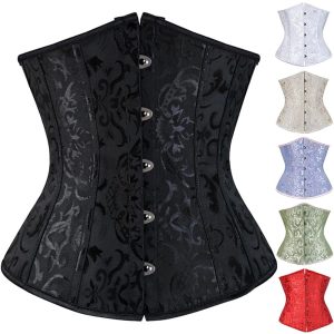 Historical & Vintage Costumes |   Women’s Lace Up Boned Underbust Corset  Jacquard Brocade Waist Training Bustier Lingerie Rococo Retro Vintage Black Cosplay & Costumes Black