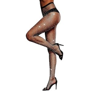 Historical & Vintage Costumes |   Women’s Sexy Back Seam High Waist Tights Sparkle Rhinestone Fishnets Party Rhinestone Mesh Stockings Disco Club Party Black Cosplay & Costumes Black