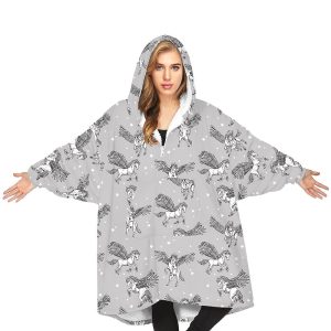 Kigurumi Pajamas |   Adults’ Hoodie Oversized Hoodie Blanket Wearable Blanket With Pocket Unicorn Bear Cat Animal Onesie Pajamas Flannel Cosplay For Men and Women Christmas Animal Sleepwear Cartoon Gray Cosplay & Costumes Gray