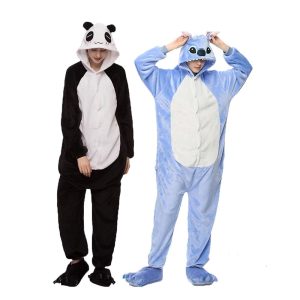 Kigurumi Pajamas |   Adults’ Kigurumi Pajamas Bear Pika Pika Panda Animal Onesie Pajamas Funny Costume Flannelette Cosplay For Men and Women Halloween Animal Sleepwear Cartoon Black Cosplay & Costumes Black