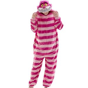 Kigurumi Pajamas |   Adults’ Kigurumi Pajamas Cat Chesire Cat Animal Striped Onesie Pajamas Polar Fleece Cosplay For Men and Women Halloween Animal Sleepwear Cartoon Festival / Holiday Costumes / Leotard / Onesie Red Cosplay & Costumes Kigurumi Pajamas